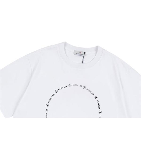 ブラック ホワイト 半袖Tシャツ MONCLER アウトラインロゴ モンクレール コピー 袖ワッペン クルーネック ブラックラインプリント