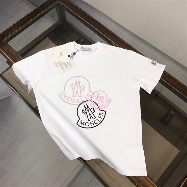 ホワイト 半袖Tシャツ MONCLER ハートロゴプリント モンクレール コピー 袖ワッペン クルーネック ピンクブラック グラフィック