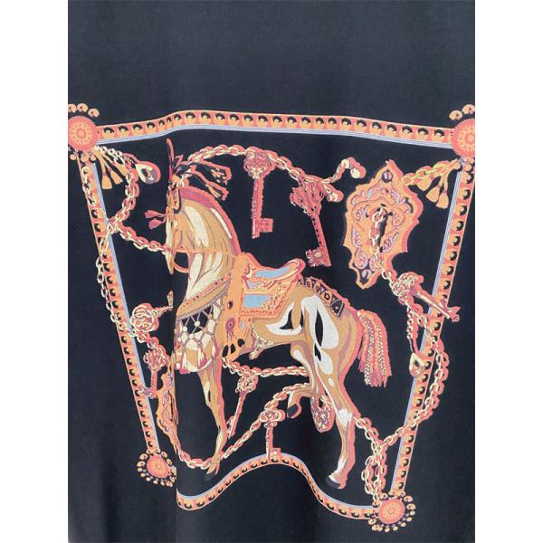 ホワイト 半袖Tシャツ HERMES スカーフ柄プリント エルメス コピー ホースモチーフ クルーネック フロントグラフィック