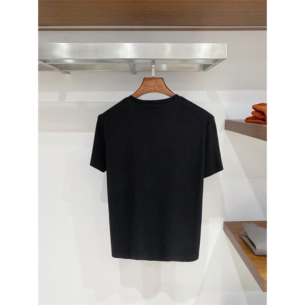 ブラック 半袖Tシャツ HERMES ホースプリント エルメス コピー サドルモチーフ クルーネック フロントグラフィック