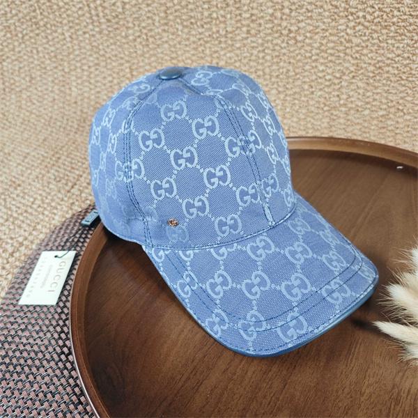 ブルーデニム キャップ GUCCI GG総柄 グッチ コピー ウォッシュ加工風 ベースボールキャップ カーブブリム帽子