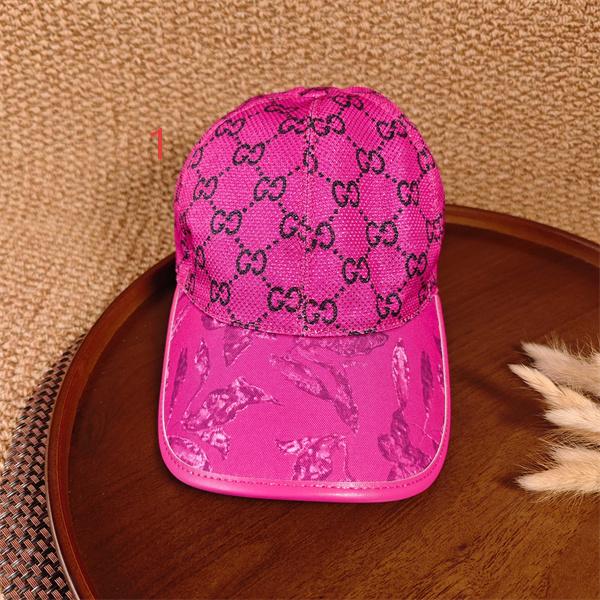 ビビッドピンク キャップ GUCCI GG総柄 グッチ コピー クリアブリム ベースボールキャップ ロゴパターン カーブつば