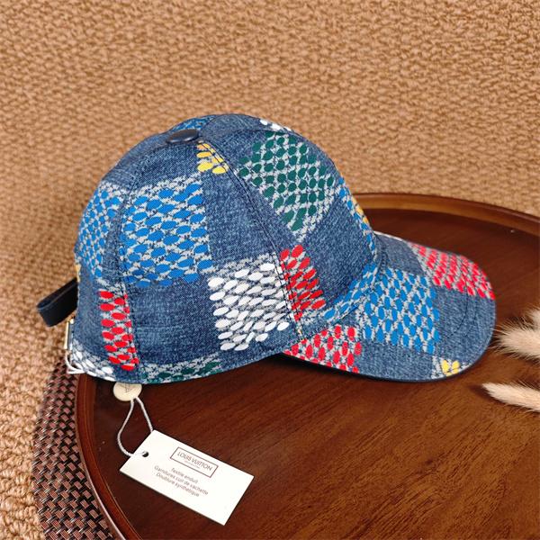 ブルーデニム キャップ Louis Vuitton カラーブロック柄 ルイヴィトン コピー ドットプリント ベースボールキャップ カーブブリム