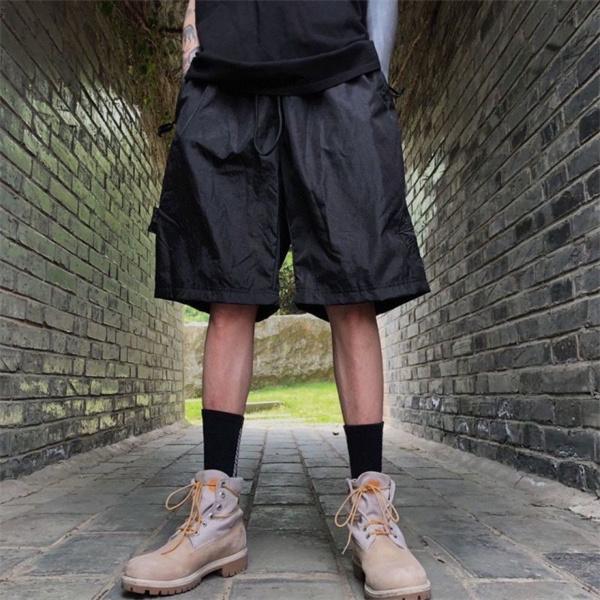  カーキ ナイロンショーツ Stone Island ロゴパッチ ストーンアイランド コピー ワイドシルエット ドローコード 半ズボン