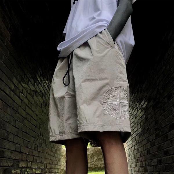  カーキ ナイロンショーツ Stone Island ロゴパッチ ストーンアイランド コピー ワイドシルエット ドローコード 半ズボン