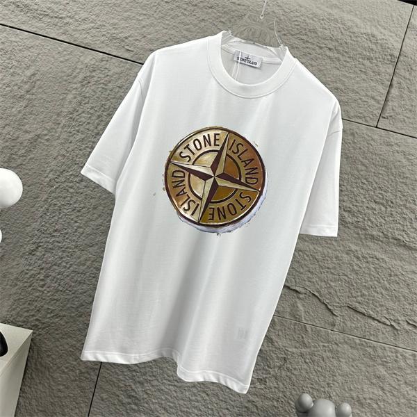 ブラック 半袖Tシャツ Stone Island ホースモチーフ ストーンアイランド コピー 馬具プリント クルーネック フロントグラフィック