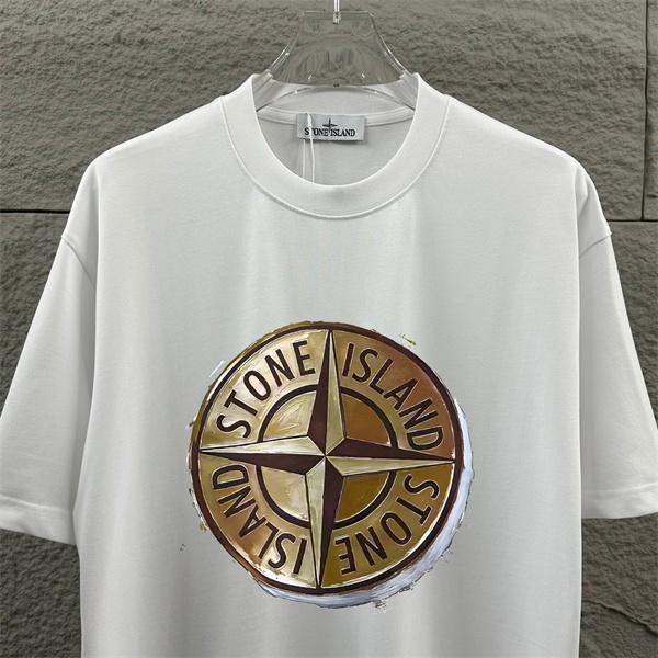 ブラック 半袖Tシャツ Stone Island ホースモチーフ ストーンアイランド コピー 馬具プリント クルーネック フロントグラフィック