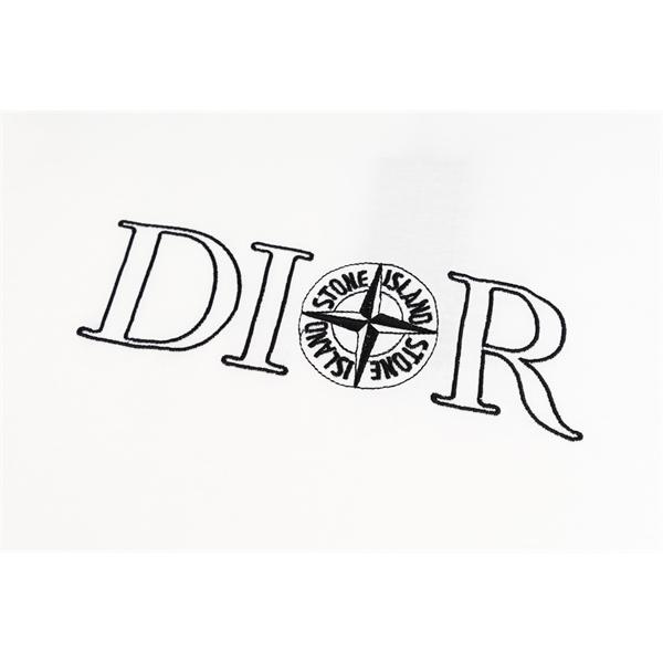 ブラック ホワイト 半袖Tシャツ DIOR フロントロゴ ディオール コピー ブラックライン刺繍風 クルーネック 無地バック