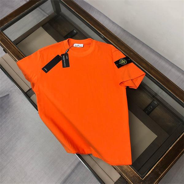 オレンジ 半袖Tシャツ Stone Island 袖ロゴパッチ ストーンアイランド コピー クルーネック 無地ボディ カラー展開 ソリッドカラー
