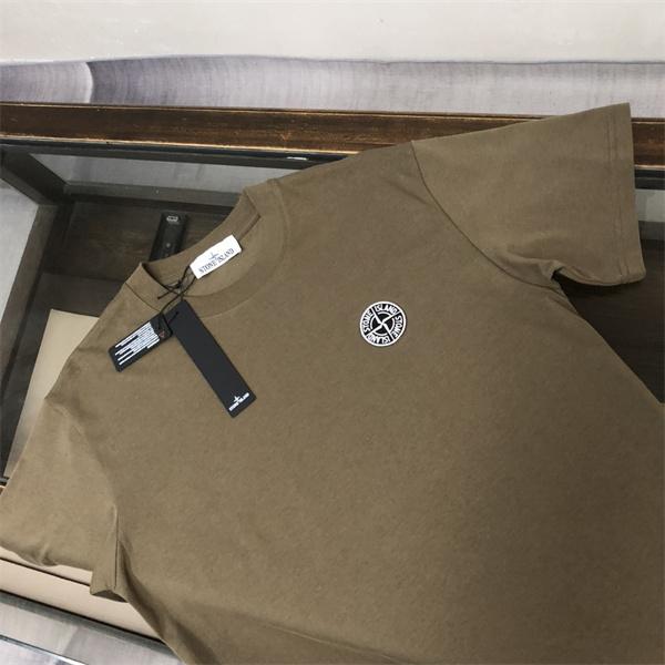 オレンジ 半袖Tシャツ Stone Island 袖ロゴパッチ ストーンアイランド コピー クルーネック 無地ボディ カラー展開 ソリッドカラー