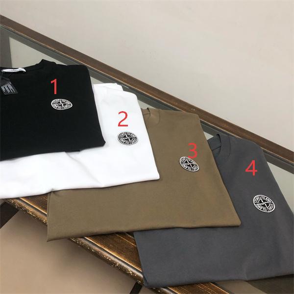 オレンジ 半袖Tシャツ Stone Island 袖ロゴパッチ ストーンアイランド コピー クルーネック 無地ボディ カラー展開 ソリッドカラー
