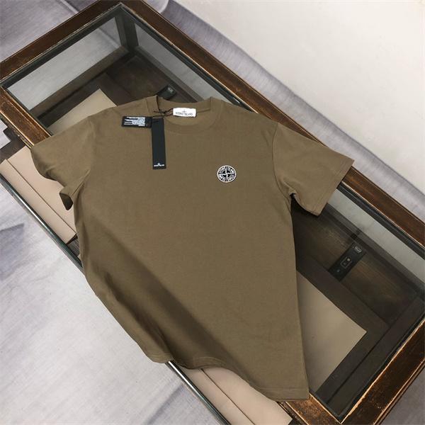 オレンジ 半袖Tシャツ Stone Island 袖ロゴパッチ ストーンアイランド コピー クルーネック 無地ボディ カラー展開 ソリッドカラー
