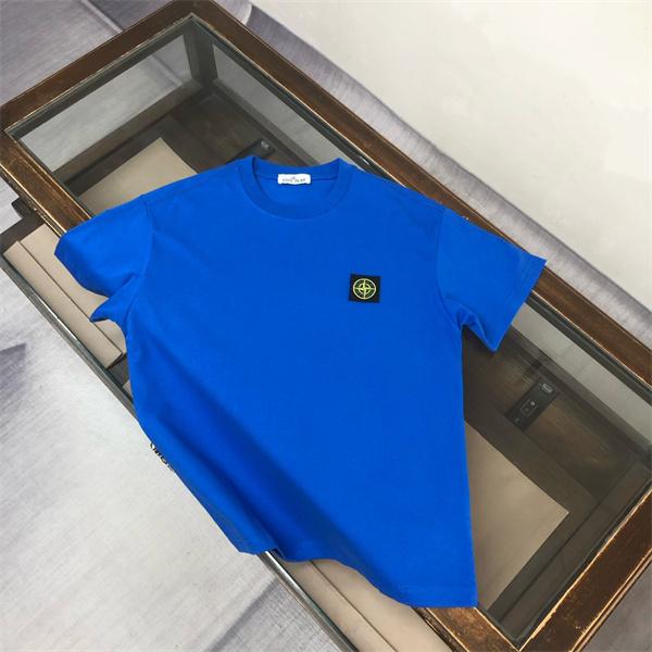 ロイヤルブルー 半袖Tシャツ Stone Island 胸元ロゴパッチ ストーンアイランド コピー クルーネック 無地ボディ カラー展開