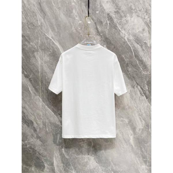 ホワイト 半袖Tシャツ PRADA トライアングルロゴ プラダ コピー カラーブロックプリント クルーネック フロントグラフィック