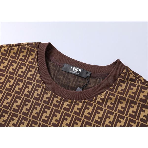 ブラック ホワイト 半袖Tシャツ FENDI FF総柄 フェンディ コピー クルーネック モノトーンロゴプリント