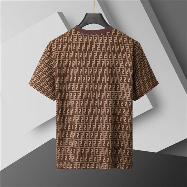 ブラック ホワイト 半袖Tシャツ FENDI FF総柄 フェンディ コピー クルーネック モノトーンロゴプリント