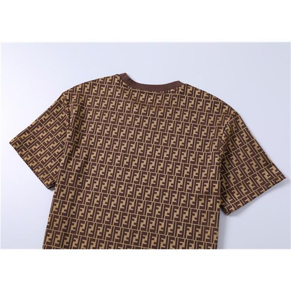 ブラック ホワイト 半袖Tシャツ FENDI FF総柄 フェンディ コピー クルーネック モノトーンロゴプリント