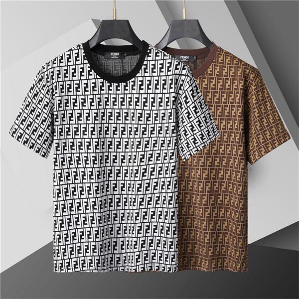 ブラック ホワイト 半袖Tシャツ FENDI FF総柄 フェンディ コピー クルーネック モノトーンロゴプリント