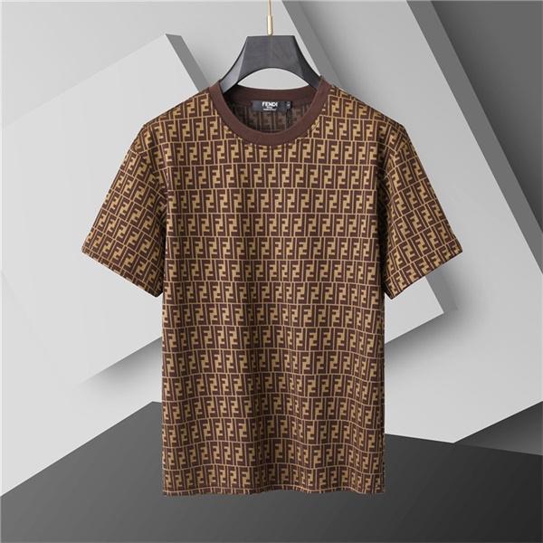 ブラック ホワイト 半袖Tシャツ FENDI FF総柄 フェンディ コピー クルーネック モノトーンロゴプリント