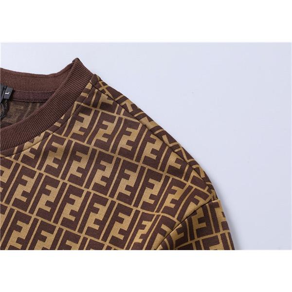ブラック ホワイト 半袖Tシャツ FENDI FF総柄 フェンディ コピー クルーネック モノトーンロゴプリント