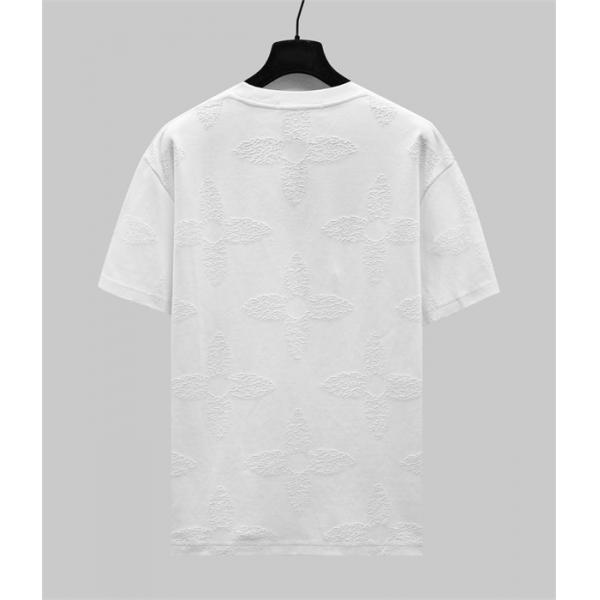 ホワイト 半袖Tシャツ Louis Vuitton エンボスモノグラム ルイヴィトン コピー 同色ロゴ総柄 クルーネック 立体素材感