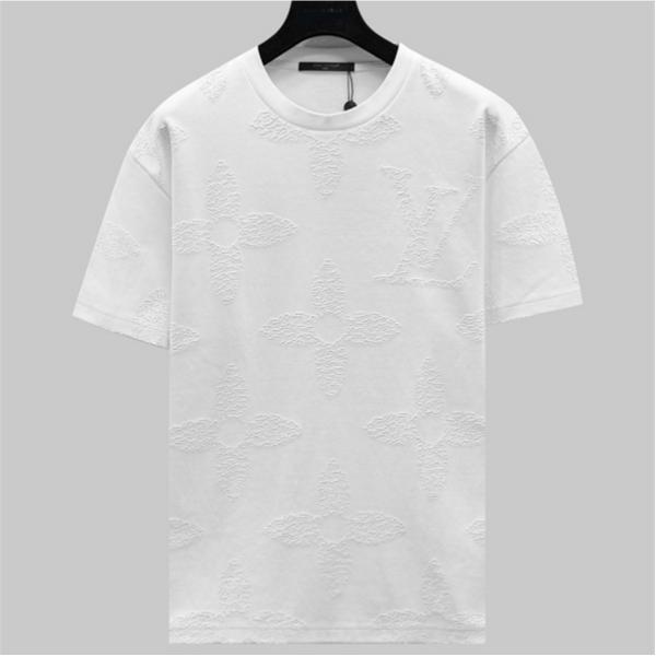 ホワイト 半袖Tシャツ Louis Vuitton エンボスモノグラム ルイヴィトン コピー 同色ロゴ総柄 クルーネック 立体素材感