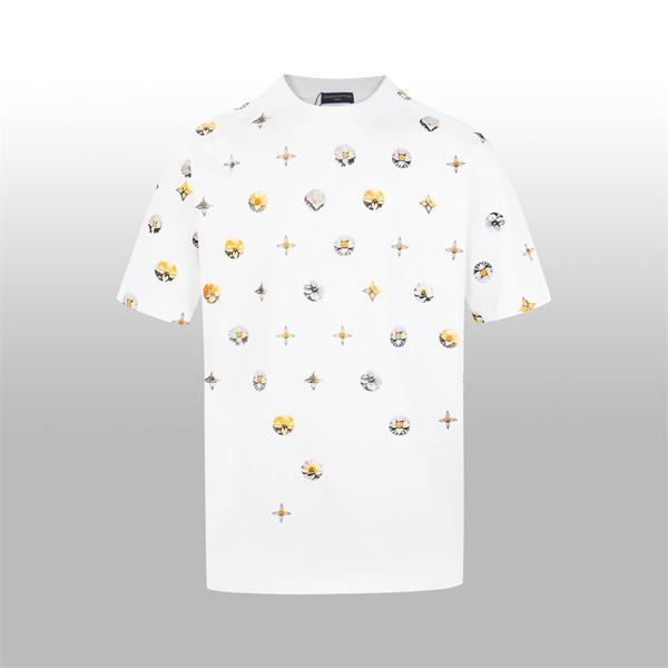 ホワイト 半袖Tシャツ Louis Vuitton マルチモチーフ総柄 ルイヴィトン コピー クルーネック カラーロゴプリント