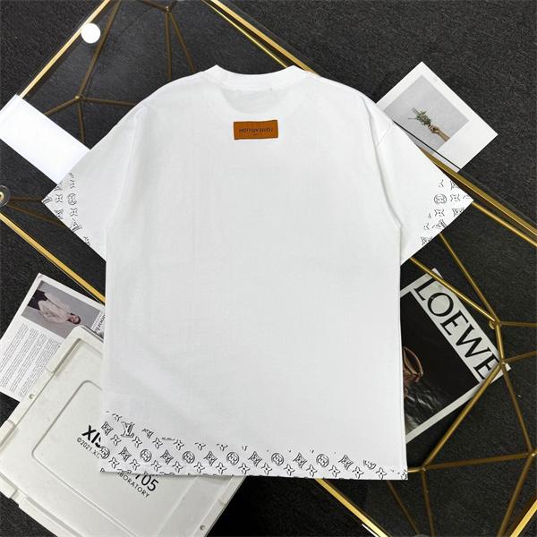 ホワイト 半袖Tシャツ Louis Vuitton センターロゴ ルイヴィトン コピー モノグラム柄LV刺繍風 クルーネック 裾袖ロゴプリント