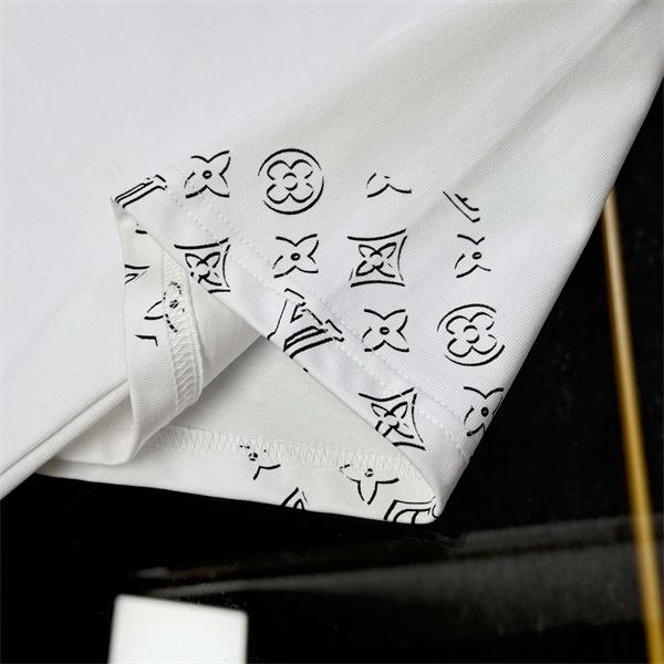 ホワイト 半袖Tシャツ Louis Vuitton センターロゴ ルイヴィトン コピー モノグラム柄LV刺繍風 クルーネック 裾袖ロゴプリント