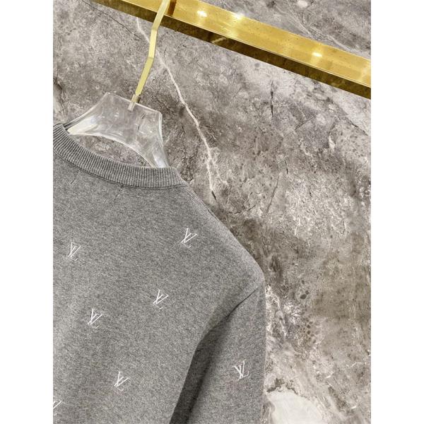 グレー 半袖ニットTシャツ Louis Vuitton LV総柄 ルイヴィトン コピー ワンポイントロゴ クルーネック リブ襟