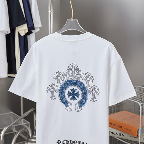 CHROME HEARTS クロムハーツ 2026新作 メンズ 半袖Tシャツ クロスサークル ロゴプリント オーバーサイズ クルーネック 高街風