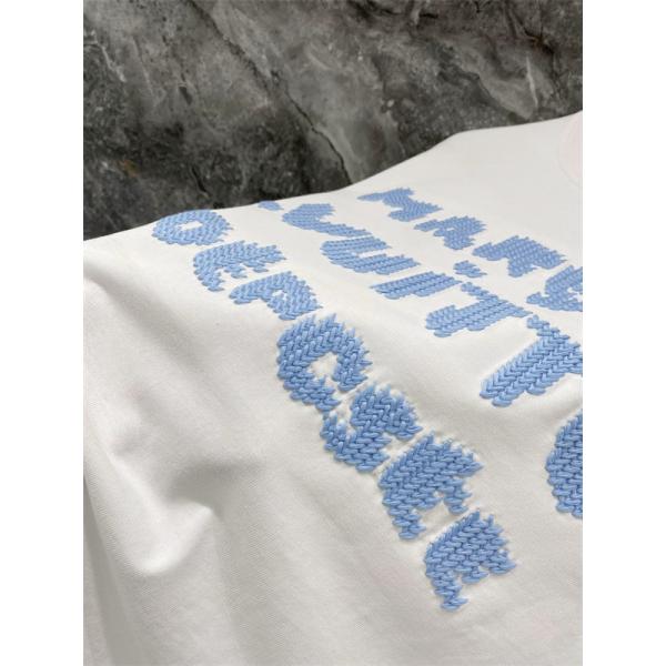 ライトブルー 半袖Tシャツ Louis Vuitton フロント英字ロゴ ルイヴィトン コピー ふわふわ文字プリント クルーネック