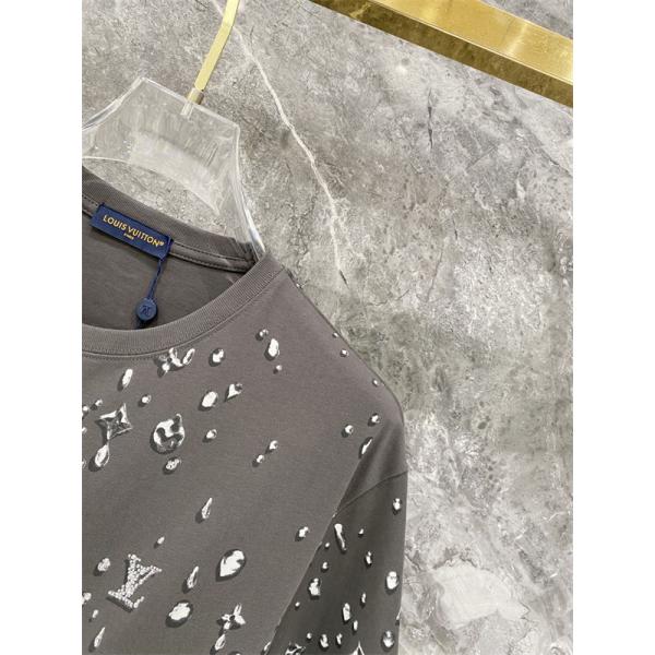 グレー 半袖Tシャツ Louis Vuitton メタリックモノグラム ルイヴィトン コピー しずく柄プリント クルーネック 総柄デザイン