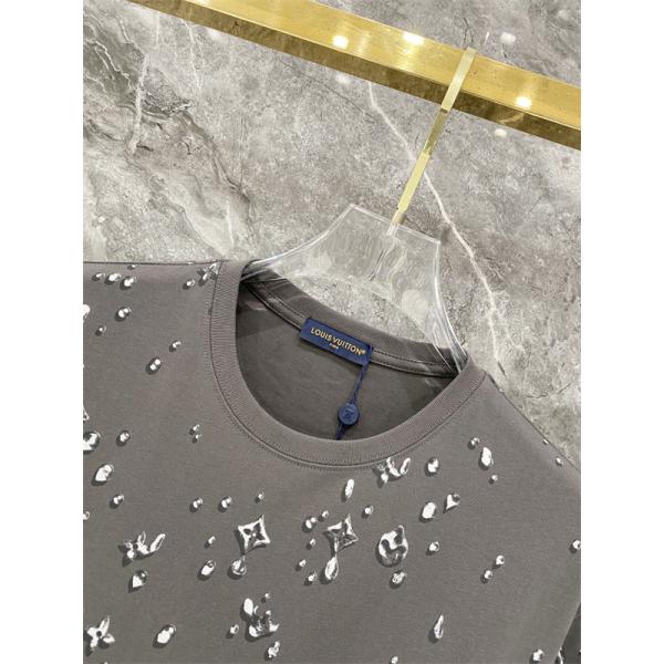 グレー 半袖Tシャツ Louis Vuitton メタリックモノグラム ルイヴィトン コピー しずく柄プリント クルーネック 総柄デザイン