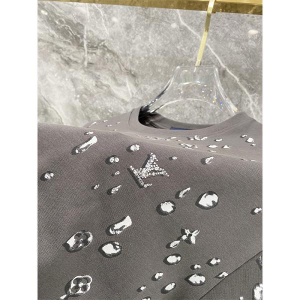 グレー 半袖Tシャツ Louis Vuitton メタリックモノグラム ルイヴィトン コピー しずく柄プリント クルーネック 総柄デザイン