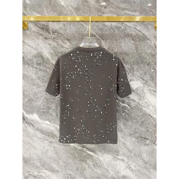 グレー 半袖Tシャツ Louis Vuitton メタリックモノグラム ルイヴィトン コピー しずく柄プリント クルーネック 総柄デザイン