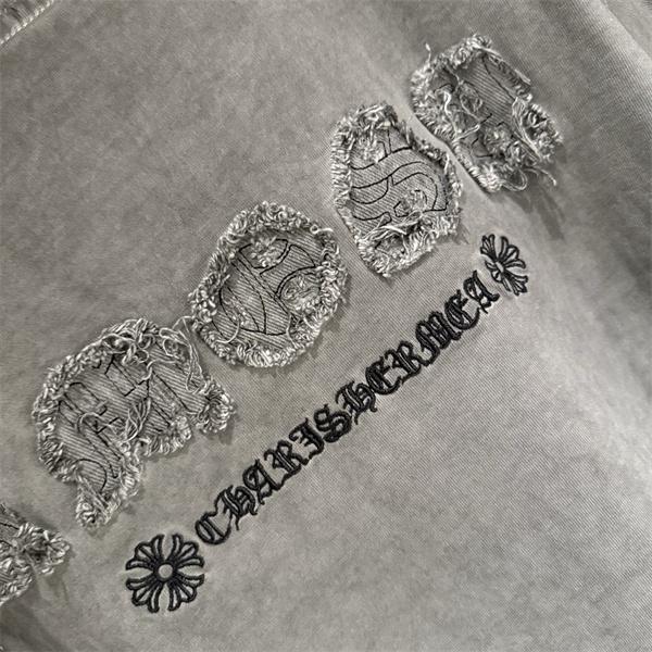  ウォッシュグレー 半袖Tシャツ Chrome Hearts 胸元ロゴプリント クロムハーツ コピー ヴィンテージ加工 クルーネック