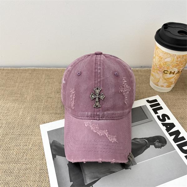 イエロー ダメージキャップ Chrome Hearts クロムハーツ コピー クロス刺繍 ベースボールキャップ カーブブリム ヴィンテージ加工