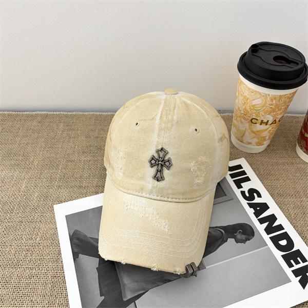 イエロー ダメージキャップ Chrome Hearts クロムハーツ コピー クロス刺繍 ベースボールキャップ カーブブリム ヴィンテージ加工