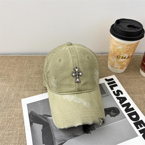 イエロー ダメージキャップ Chrome Hearts クロムハーツ コピー クロス刺繍 ベースボールキャップ カーブブリム ヴィンテージ加工