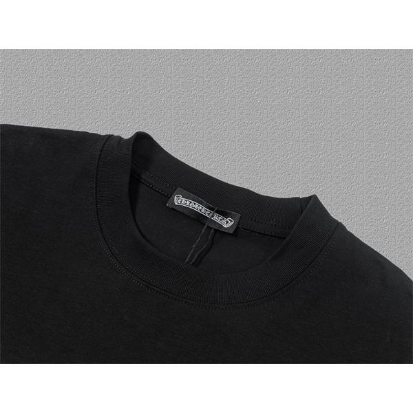 ウォッシュグレー 半袖Tシャツ Chrome Hearts 胸元ロゴプリント クロムハーツ コピー ヴィンテージ加工 クルーネック
