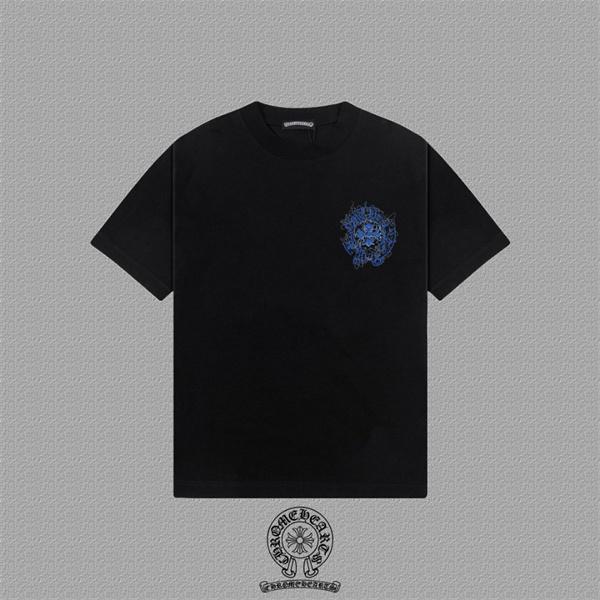 ウォッシュグレー 半袖Tシャツ Chrome Hearts 胸元ロゴプリント クロムハーツ コピー ヴィンテージ加工 クルーネック