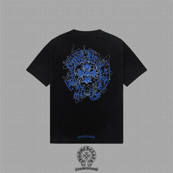 ウォッシュグレー 半袖Tシャツ Chrome Hearts 胸元ロゴプリント クロムハーツ コピー ヴィンテージ加工 クルーネック
