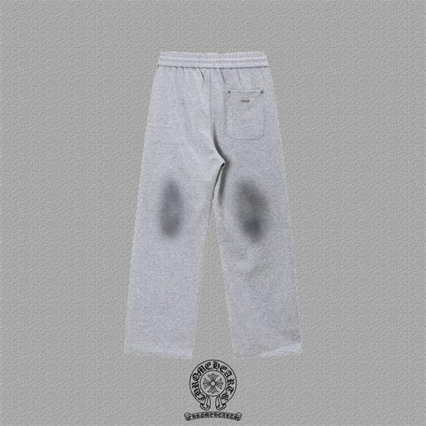  グレー スウェットパンツ Chrome Hearts クロムハーツ コピー クロスロゴ 膝ウォッシュ加工 ドローコード付き イージーパンツ