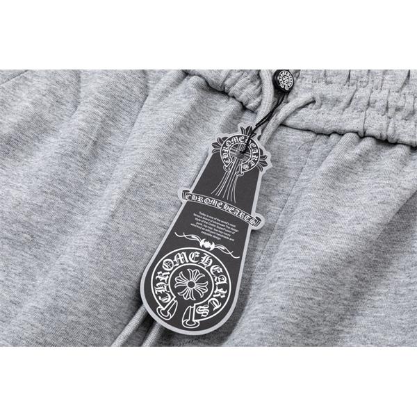  グレー スウェットパンツ Chrome Hearts クロムハーツ コピー クロスロゴ 膝ウォッシュ加工 ドローコード付き イージーパンツ