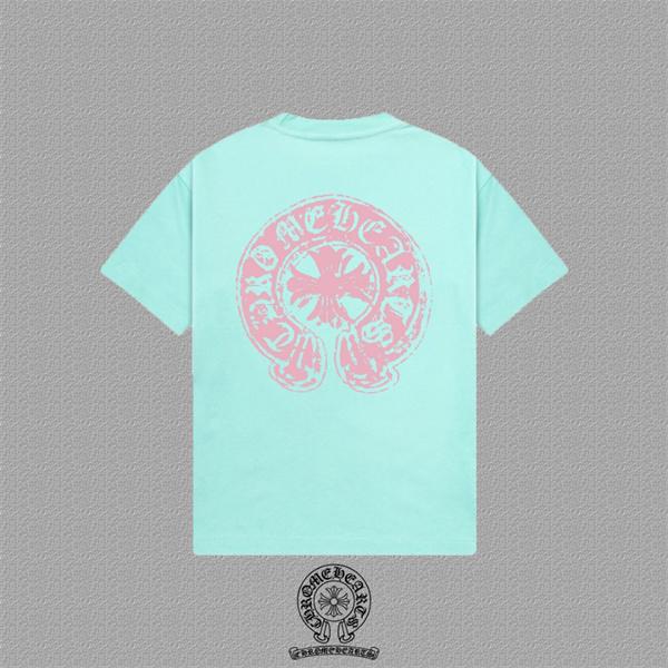 ミントグリーン ホワイト 半袖Tシャツ Chrome Hearts フロントロゴ クロムハーツ コピー クロス文字プリント クルーネック シンプルデザイン