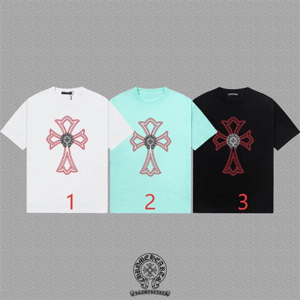  ミントグリーン ホワイト 半袖Tシャツ Chrome Hearts クロスプリント クロムハーツ コピー フロントビッグロゴ クルーネック カジュアルトップス