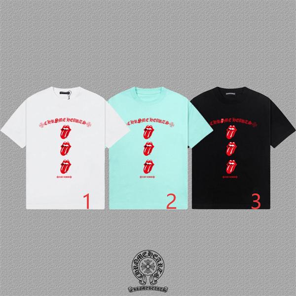  ミントグリーン Tシャツ Chrome Hearts リップロゴ クロムハーツ コピー 半袖 丸首 レッドグラフィック カジュアルトップス