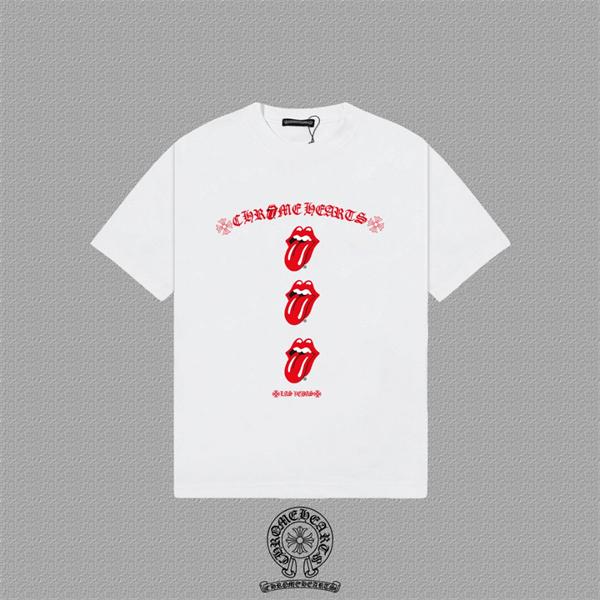  ミントグリーン Tシャツ Chrome Hearts リップロゴ クロムハーツ コピー 半袖 丸首 レッドグラフィック カジュアルトップス