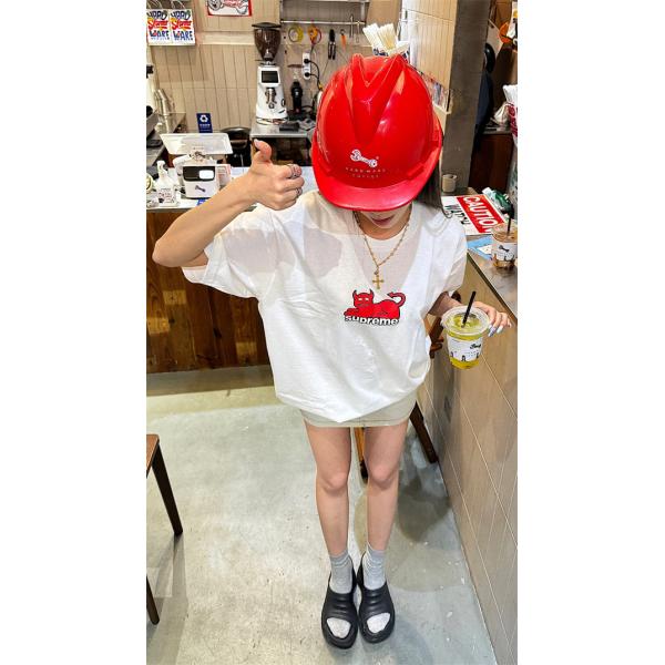 ブラック 半袖Tシャツ Supreme デビルロゴ シュプリーム コピー クルーネック ストリートトップス